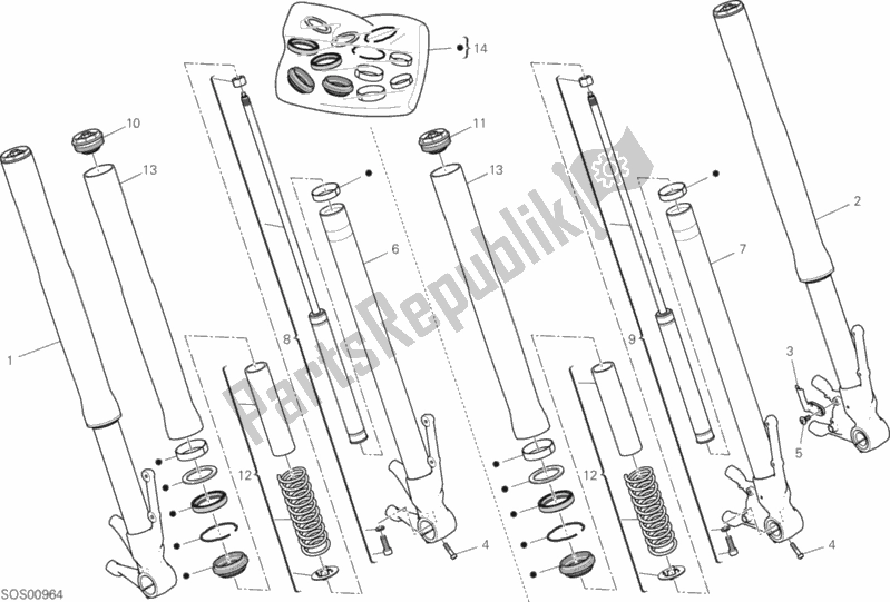 All parts for the Front Fork of the Ducati Hypermotard 950 USA 2019